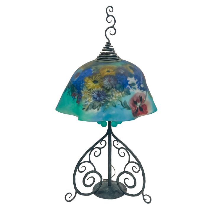 Ulla Darni Reverse Painted Floral Iron Table Lamp