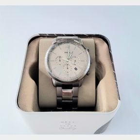 MENS GREY FOSSIL NEUTRA CHRONOGRAPH WATCH - GUN METAL STAINLESS STEEL WITH BOX - 51611/13