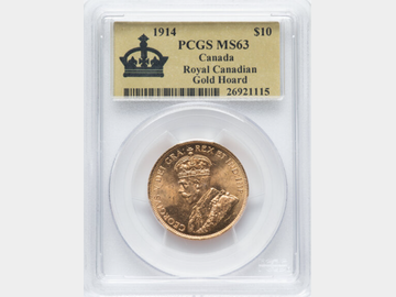1914 CANADA GEORGE V GOLD 10 DOLLAR MS63