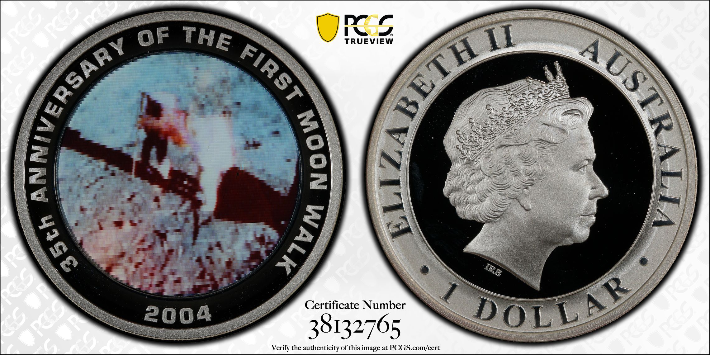 2004 Australia One Dollar, $1 Proof First Moon Walk PCGS - PR67DCAM -765