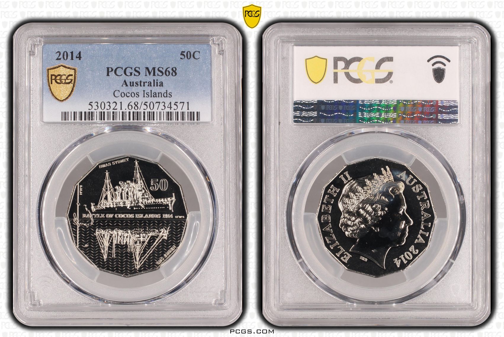 Cocos Islands , Fifty Cent, 2014, PCGS MS68