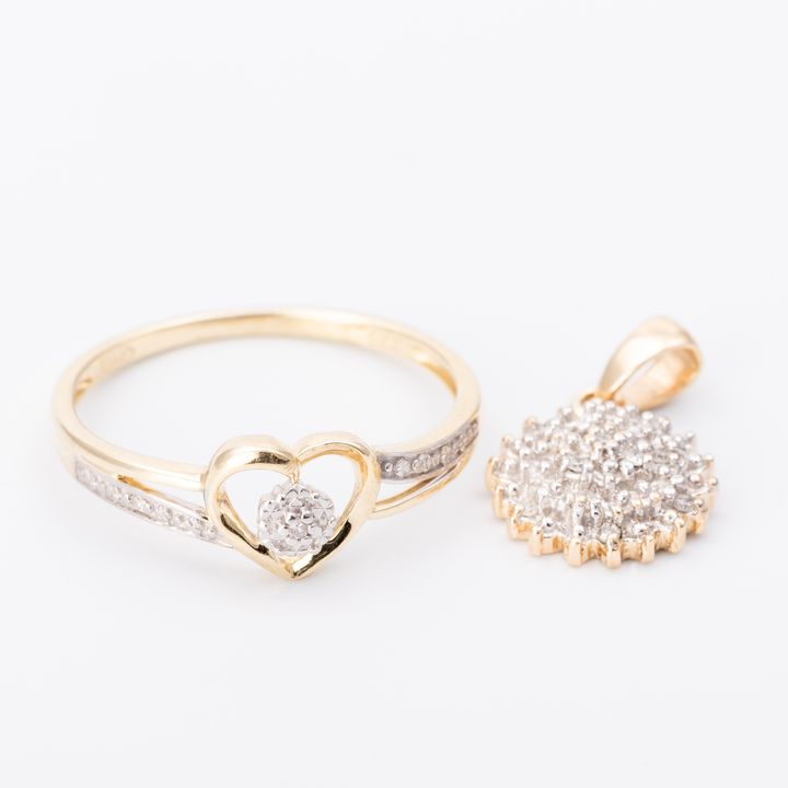 Diamond Ring & Pendant Set 9ct Gold