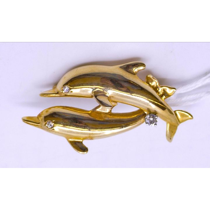 Henry Dankner 14k Diamond Dolphin Brooch 1.5'' - 7.4 Grams TW