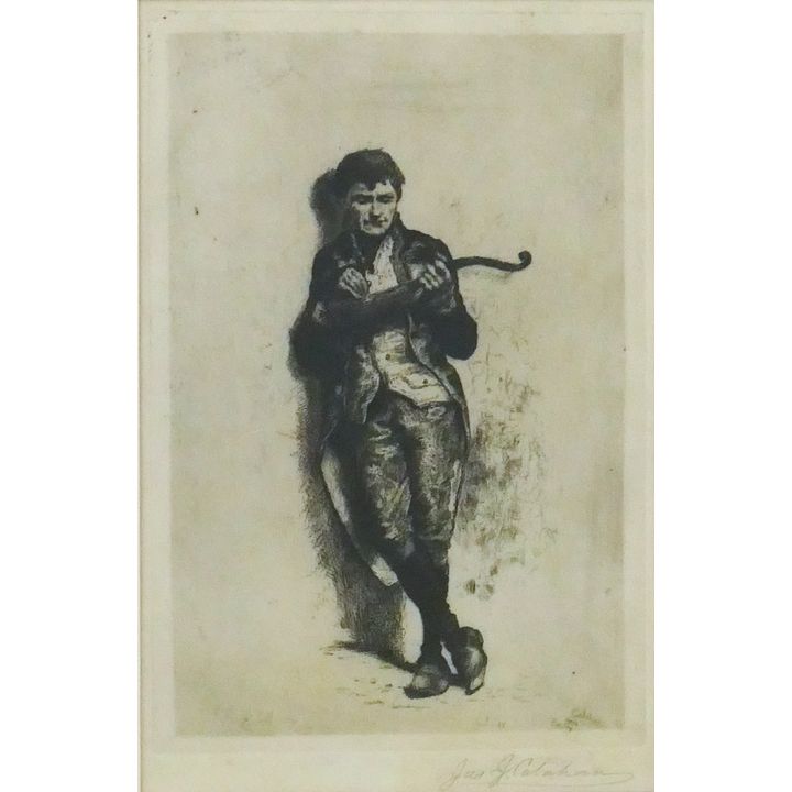 James J. Calahan ''The Mandolin Player'' Signed Etching Matted 20''x16''