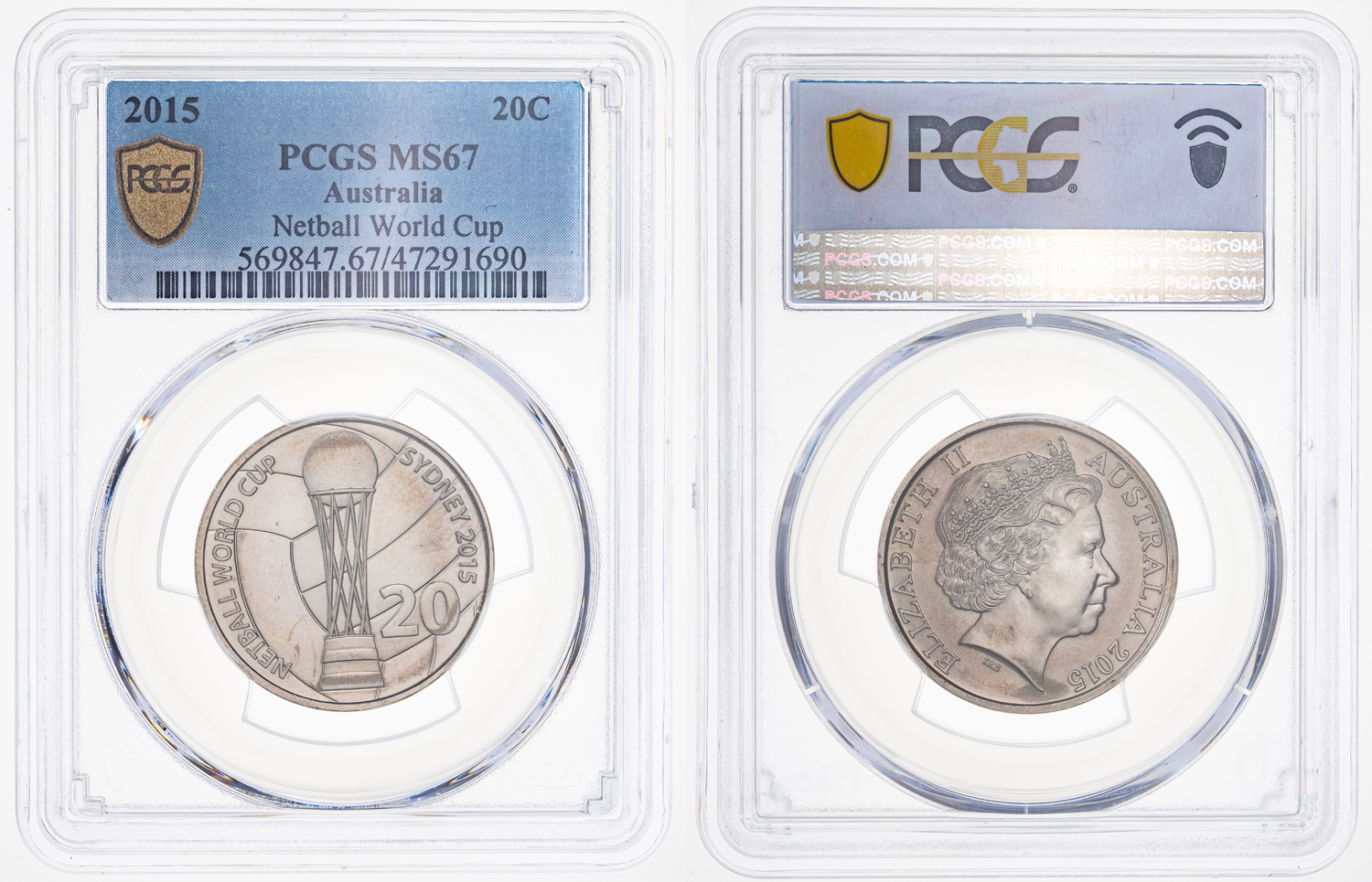 Netball World Cup, Twenty Cent, 2015, PCGS MS 67