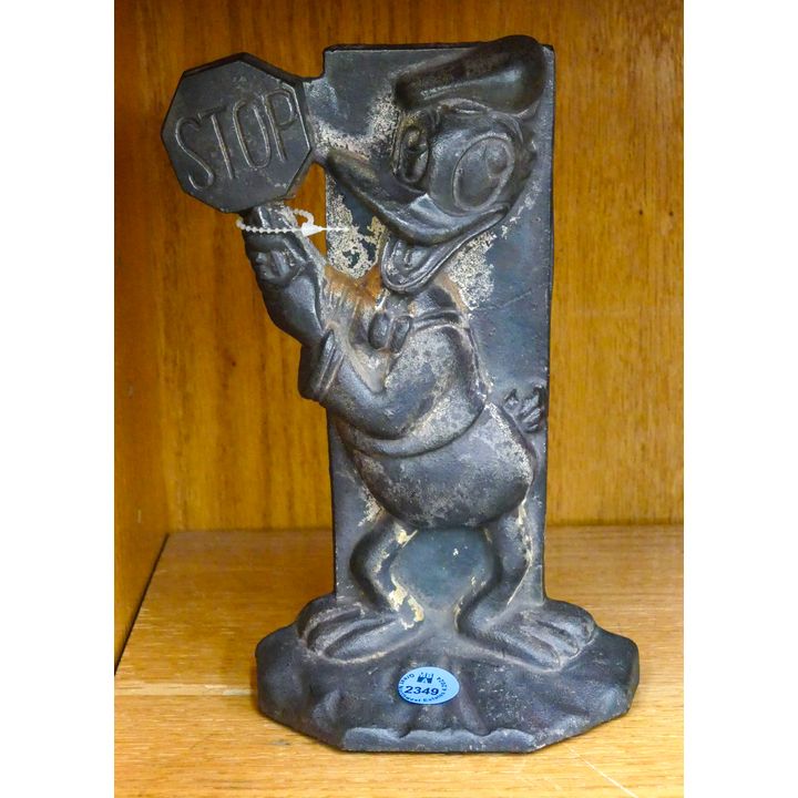 Old Cast Iron Donald Duck Door Stop 8.5''