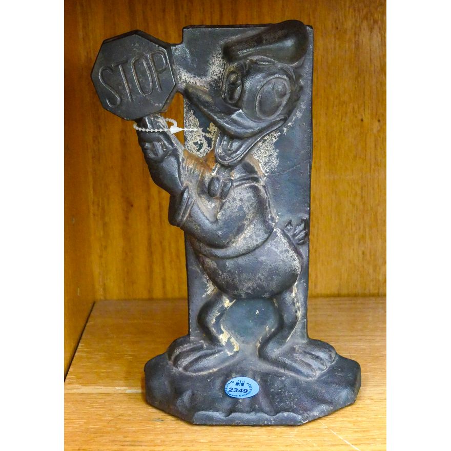 Old Cast Iron Donald Duck Door Stop 8.5''