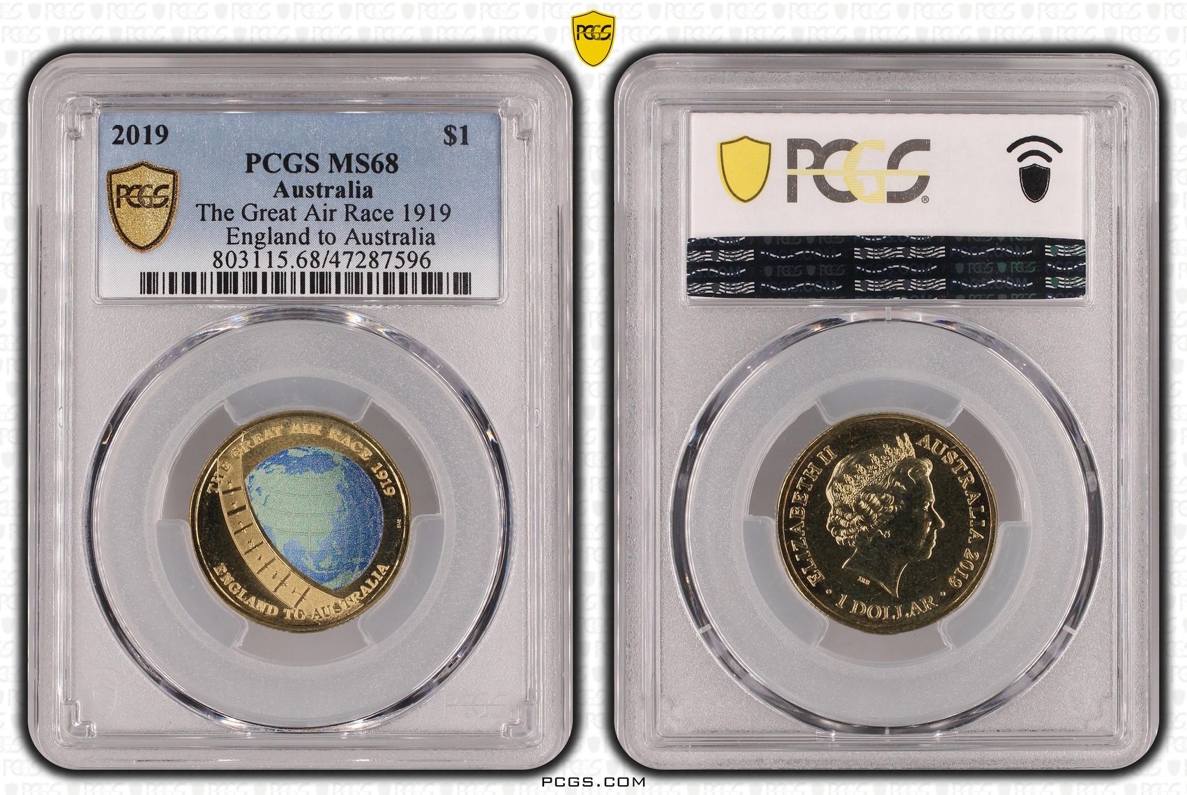 Elizabeth II, The Great Air Race 1919 England to Australia, One Dollar, 2019, PCGS MS68
