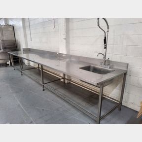 Custom stainless steel prep bench with pot sink & wash stork