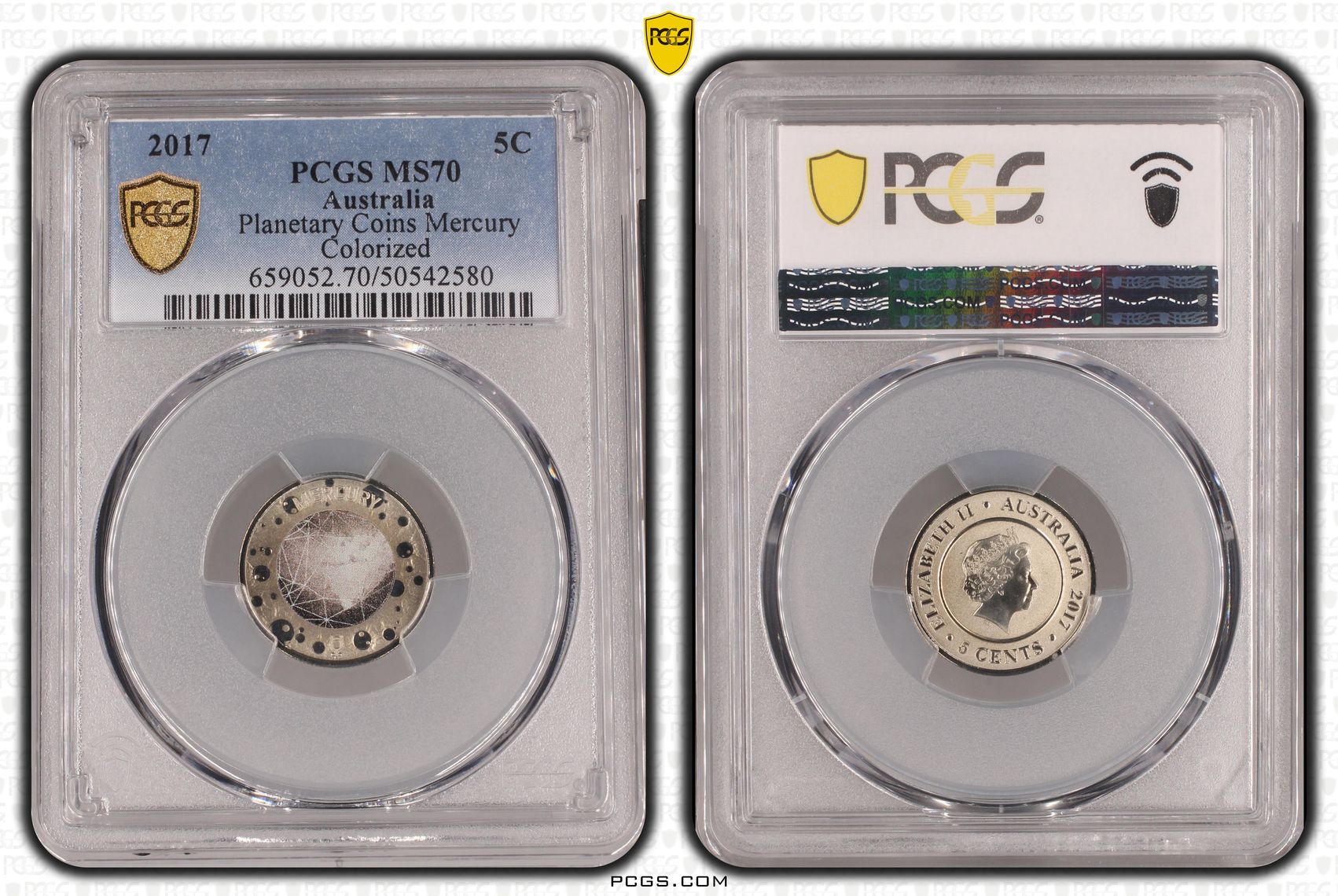 Planetary Coins Mercury Colorized, Five Cent, 2017, PCGS MS70