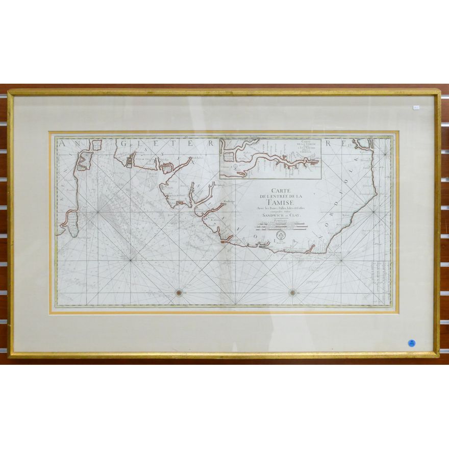 Antique ''Carte de L'Entree de la Tamise'' Thames River Tinted Map