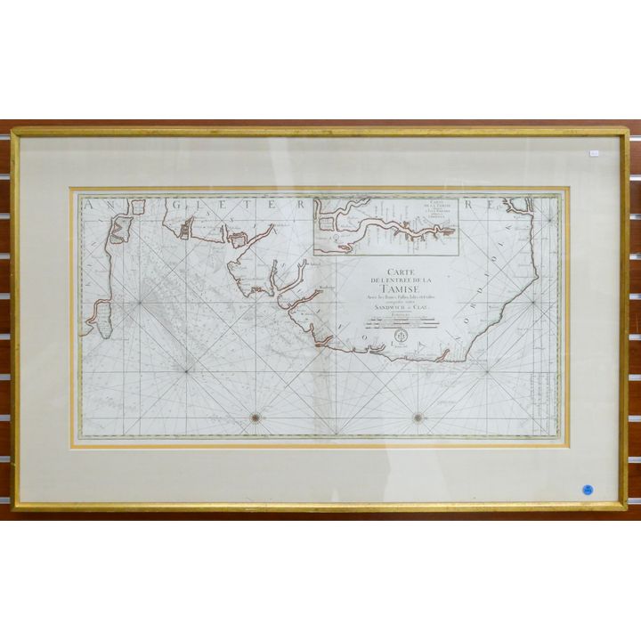 Antique ''Carte de L'Entree de la Tamise'' Thames River Tinted Map