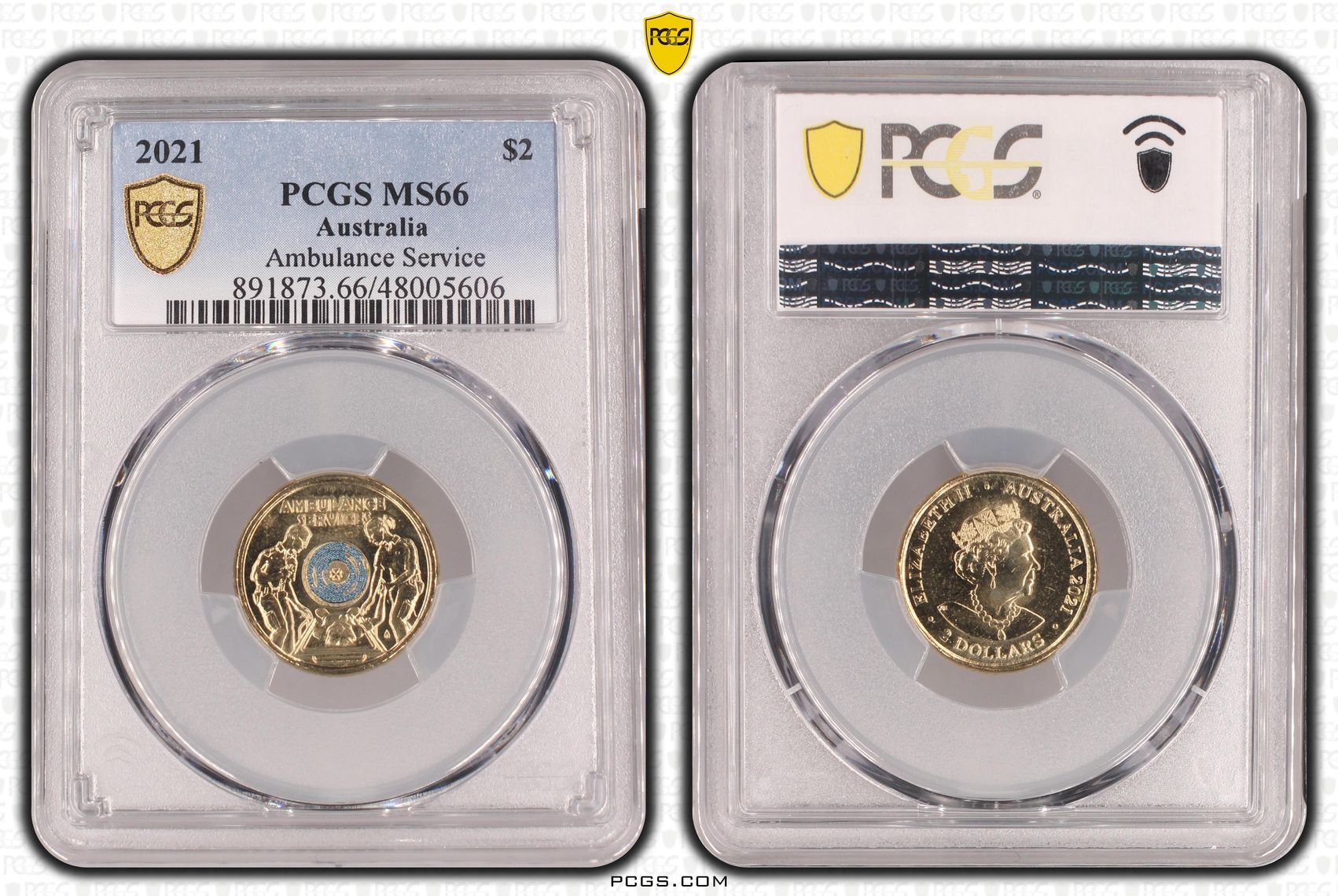 Ambulance Service - Colorized , Two Dollar, 2021, PCGS MS66