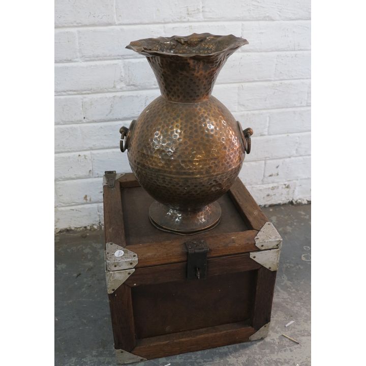 WOODEN BOX AND COPPER VASE