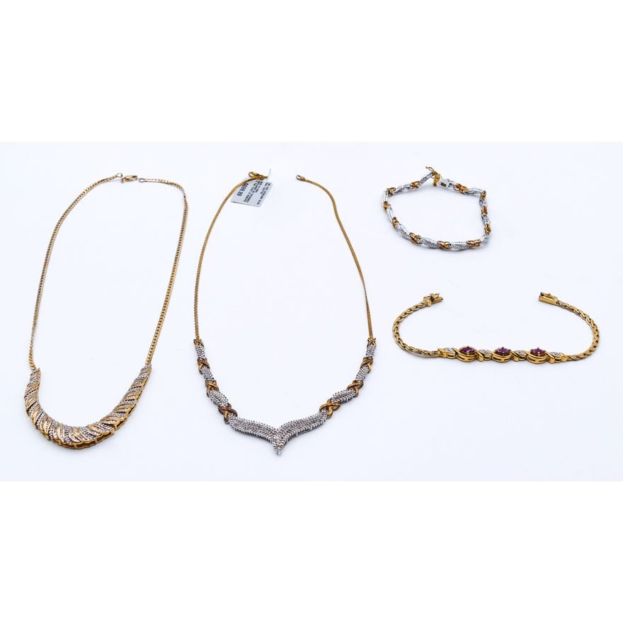 4pc Gold Plated Sterling Diamond Necklaces & Bracelet
