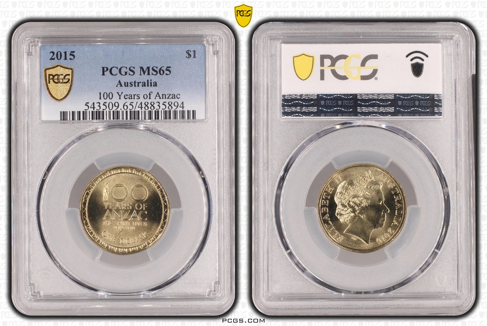 100 Years of Anzac , One Dollar, 2015, PCGS MS65