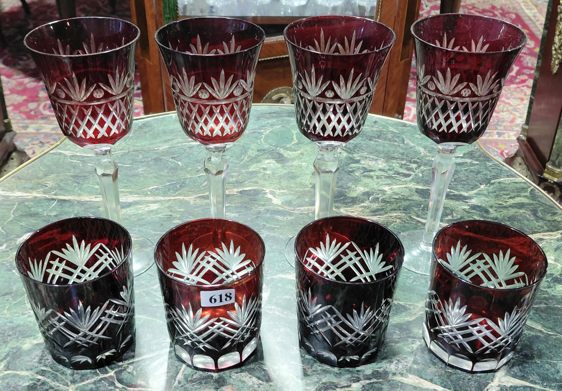 618 · RUBY BOHEMIAN GLASS SUITE
