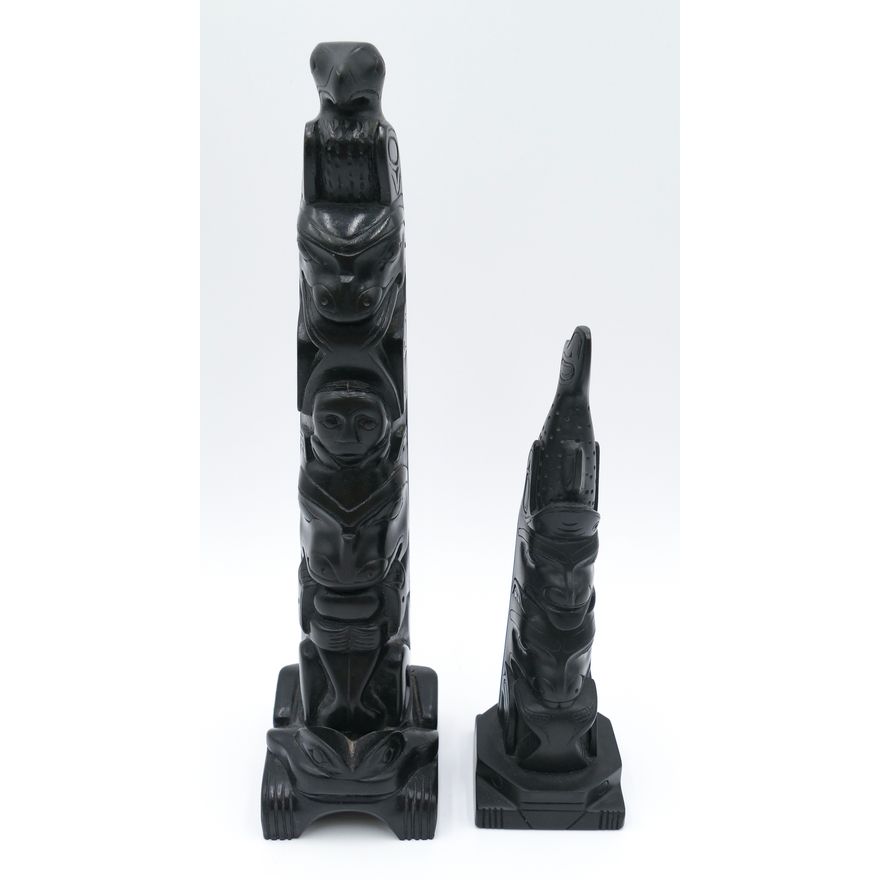 2pc Northwest Coast Argillite Totem Pole Models