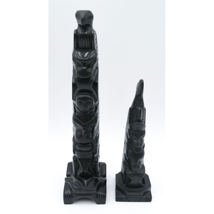 2pc Northwest Coast Argillite Totem Pole Models