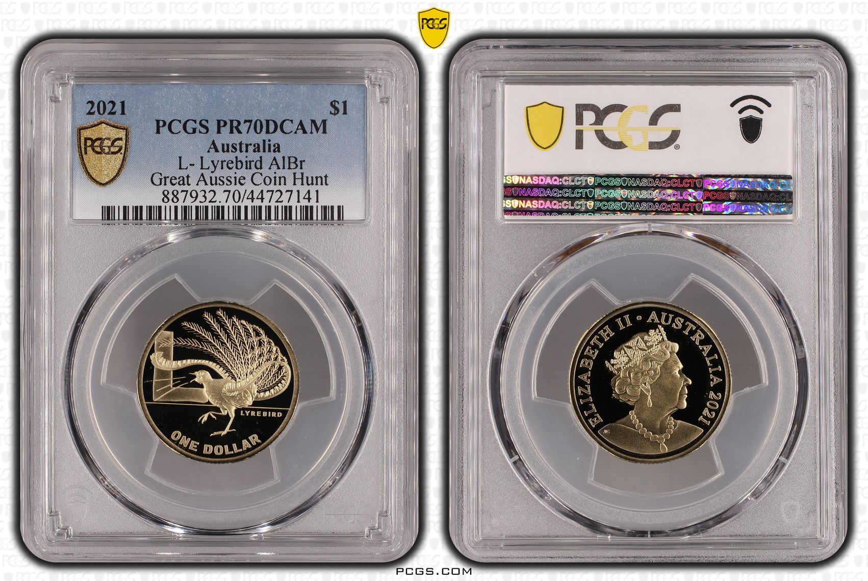 L- Lyrebird AlBr, POP 20/0, One Dollar, 2021, PCGS PR70DCAM