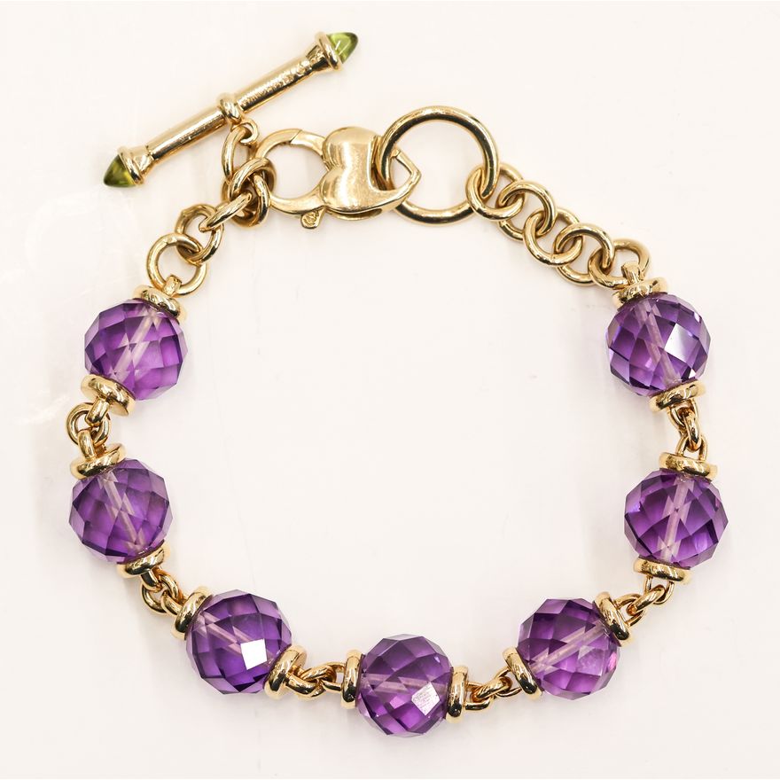 Ladies 14k Amethyst Faceted Bead Bracelet