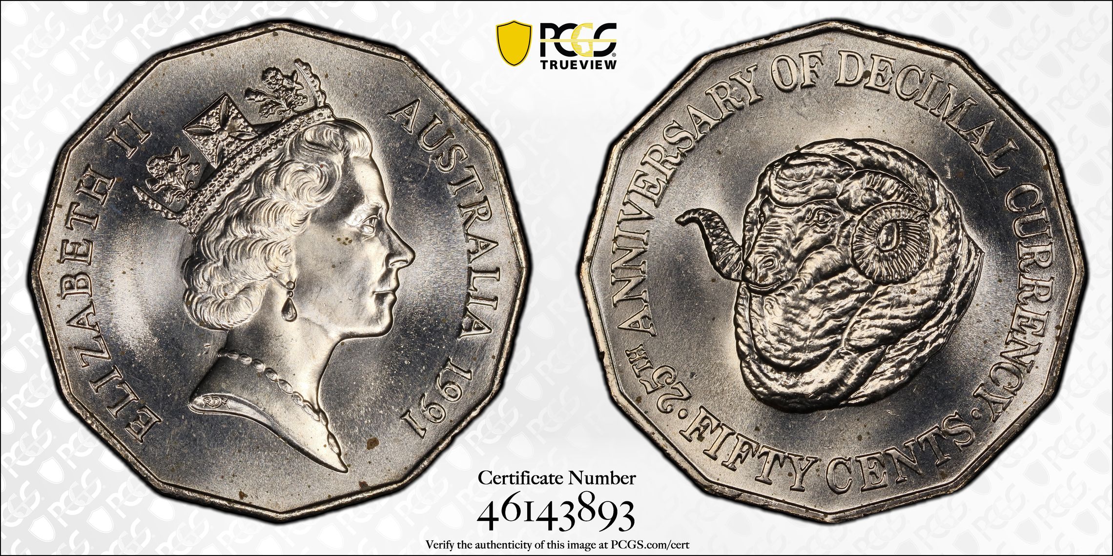 25th Anniversary Decimal Currency, Fifty Cent, 1991, PCGS MS67