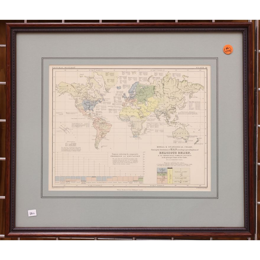 Antique Religious Beliefs World Chart Framed 17''x19''