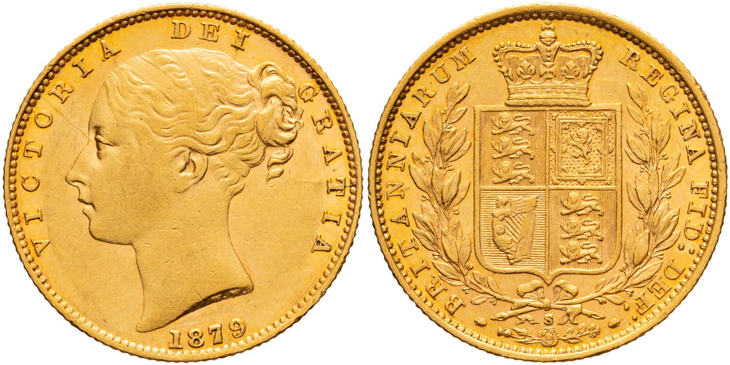 Victoria, Shield Reverse - Young Head Type, Sovereign, 1879-S, EF