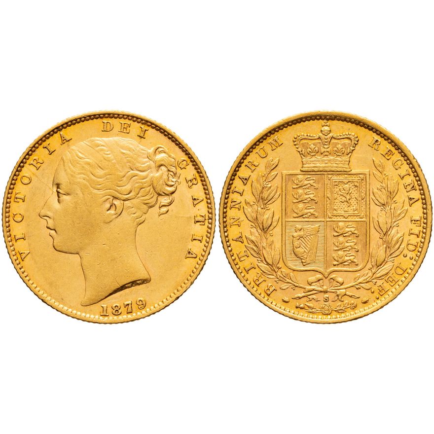 Victoria, Shield Reverse - Young Head Type, Sovereign, 1879-S,  EF