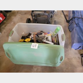 Large tote of DeWalt rechargeable tools and other unsorted goodies