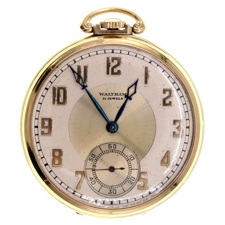 United States, Waltham Riverside, 14ct Yellow Gold Pocket Watch, 1935, VGC