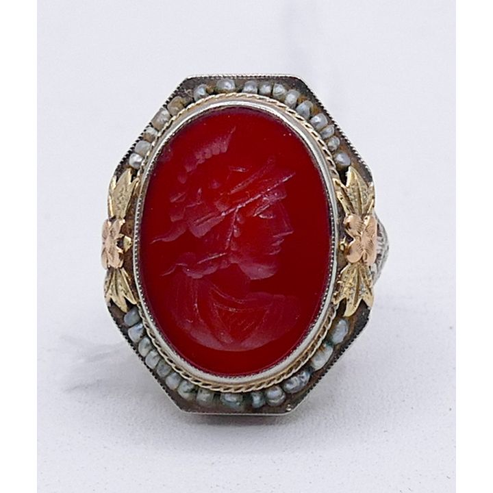 Edwardian 14k Carnelian Intaglio Ring Size 3.5 - 4.6 Grams