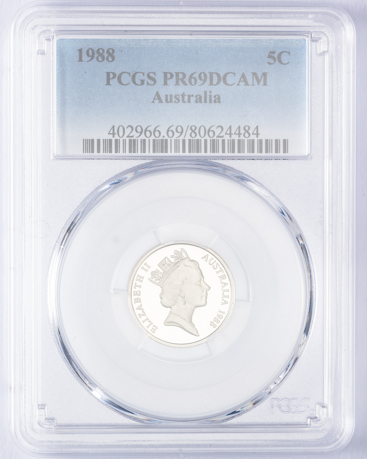 Elizabeth II, Five Cent, 1988, PCGS PR69DCAM