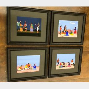 Four Native American Paintings By Lewis Brown