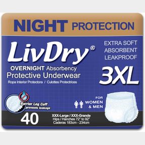 LIVDRY ADULT INCONTINENCE UNDERWEAR OVERNIGHT COMFORT ABSORBENCY LEAK PROTECTION (XXX-LARGE (40 COUNT))