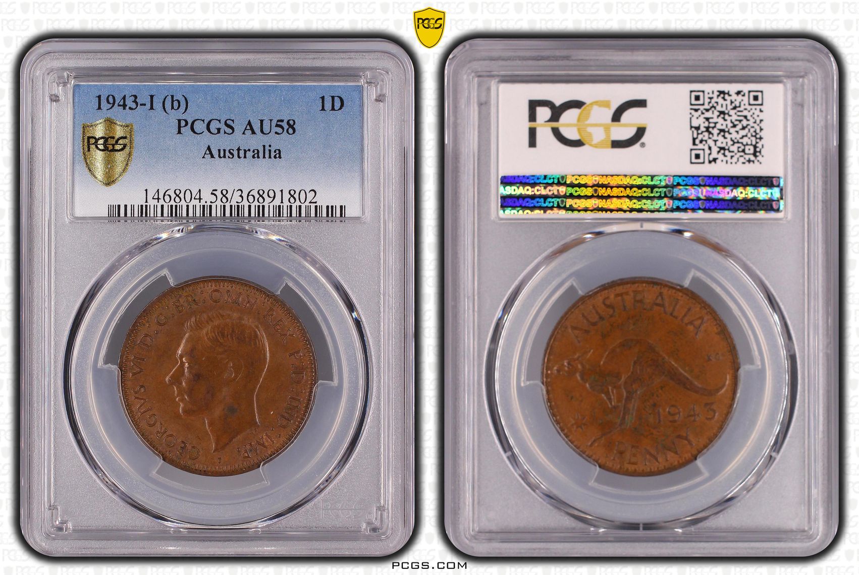 Penny, 1943-I, Pcgs Au58bn