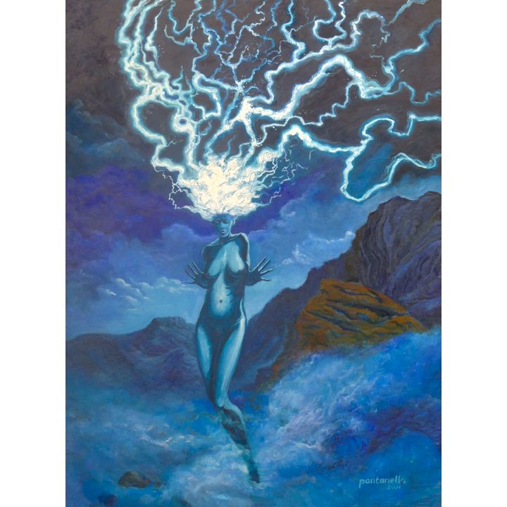 Pantanella Surrealist Lightning Woman Oil Painting Framed 51''x39''