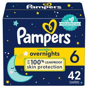 9.0 IN X 12.0 IN X 9.88 IN PAMPERS DIAPERS SIZE 6, 42 COUNT - PAMPERS SWADDLERS OVERNIGHTS DISPOSABLE BABY DIAPERS, SUPER PACK (PA