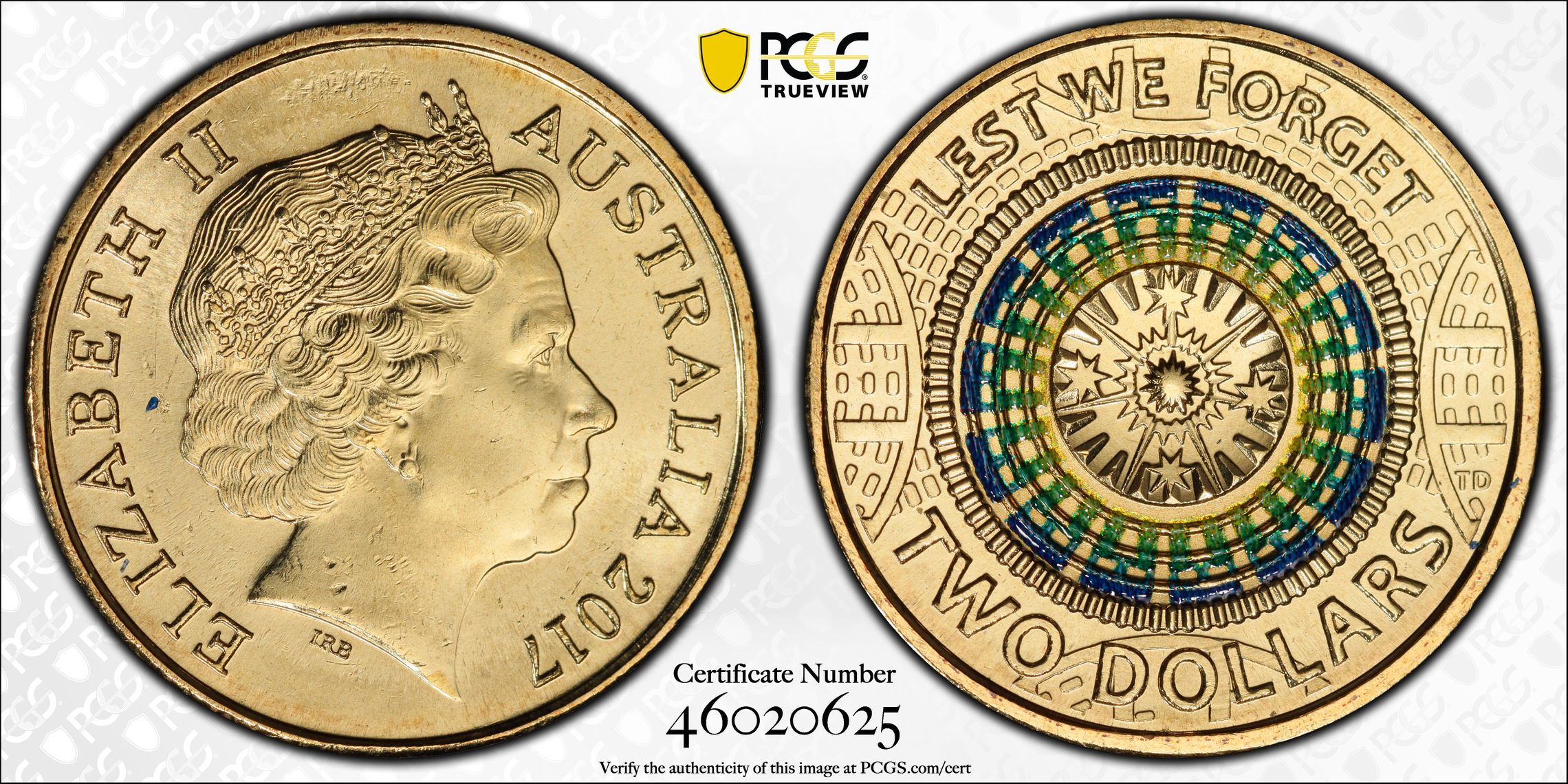 Lest We Forget Colorized, Two Dollar, 2017, PCGS MS66