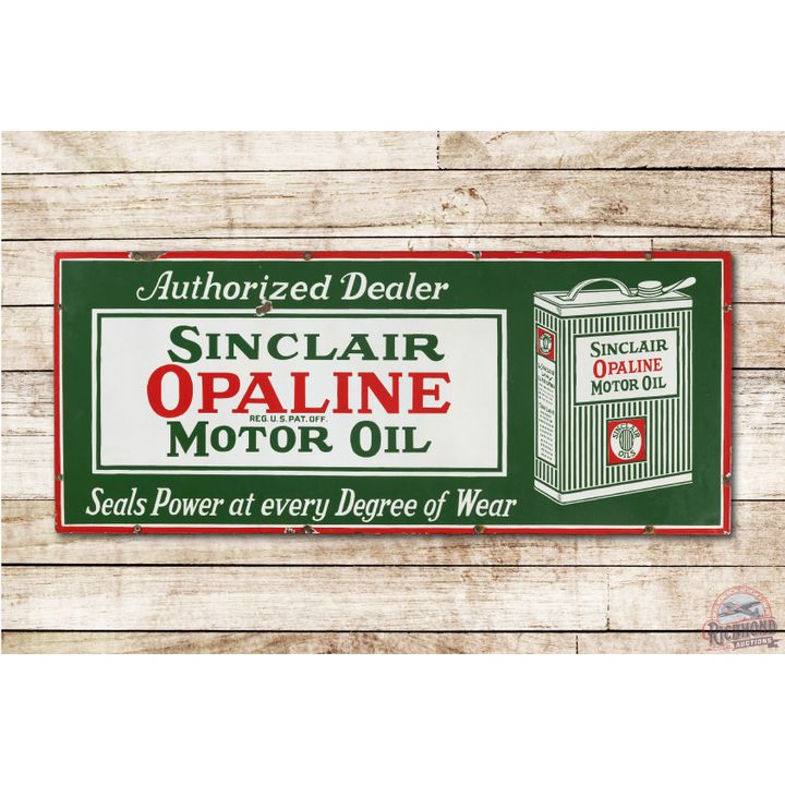 4' Sinclair Opaline Motor Oil Authorized Dealer w/ Can Porcelain Sign