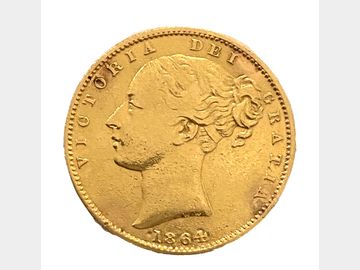 1864 Queen Victoria Young Head London Mint #Die 91 Shield Gold Sovereign.