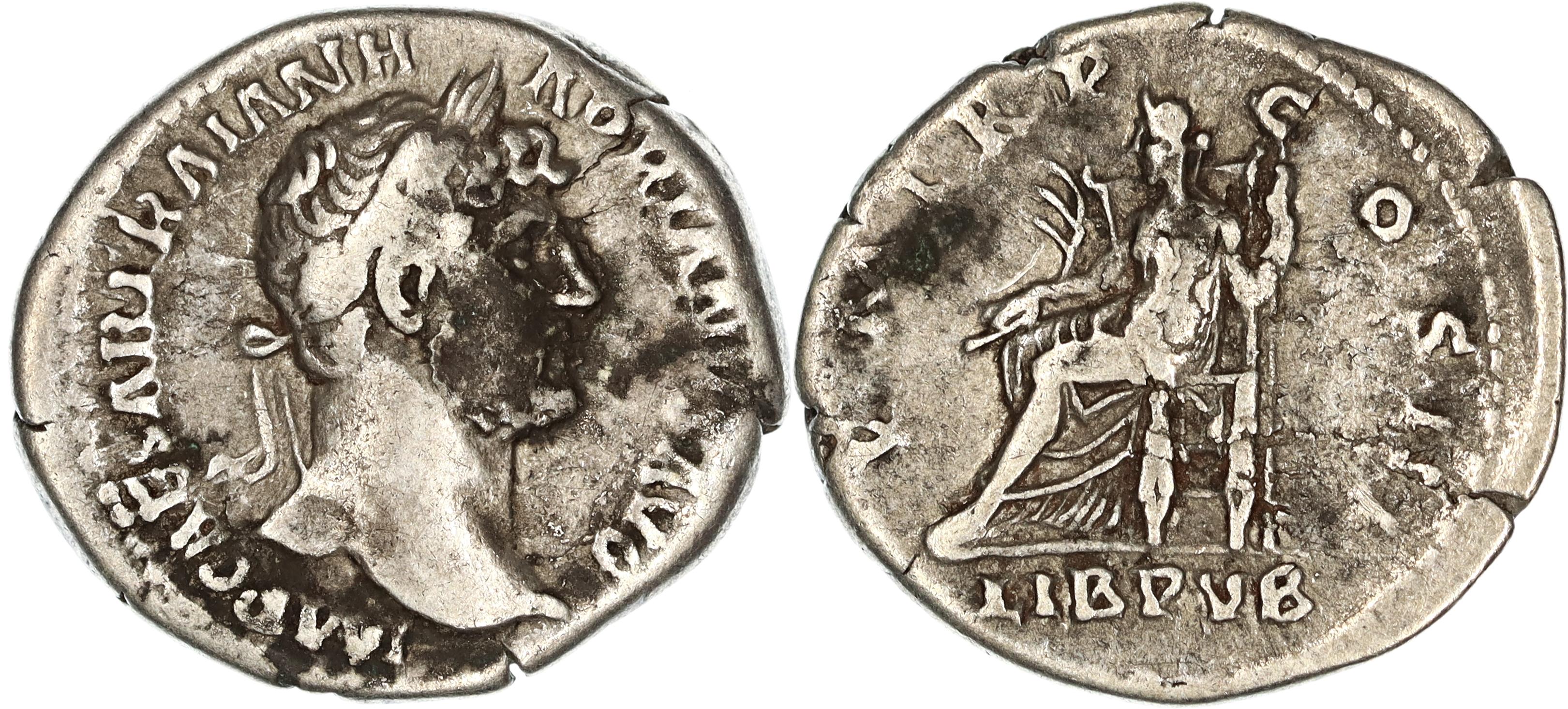 Roman Empire, Hadrian, Silver Denarius, 125 AD, nVF
