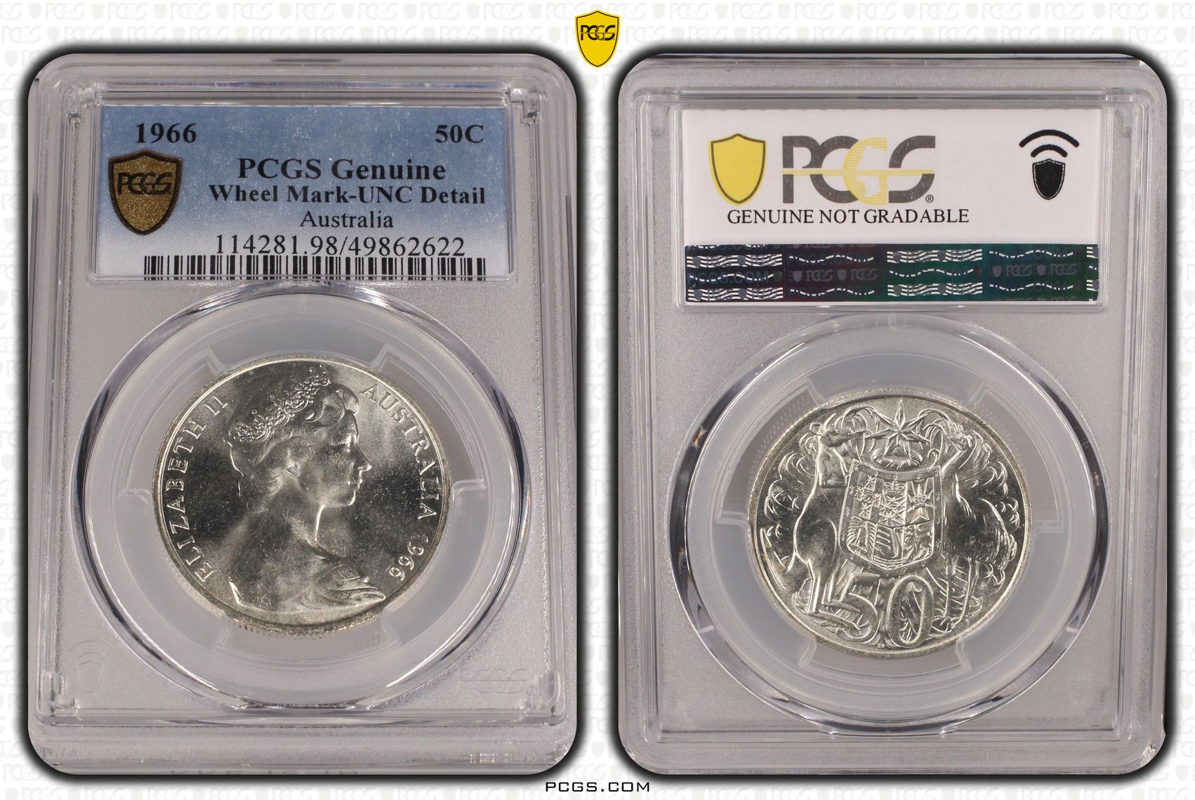 Fifty Cent, 1966, PCGS Genuine - UNC Details (98 - Damage)