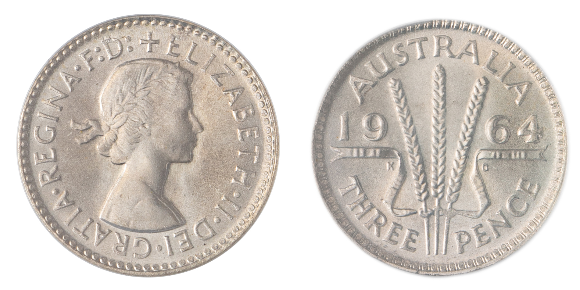 Elizabeth II, Threepence, 1964, MS 67