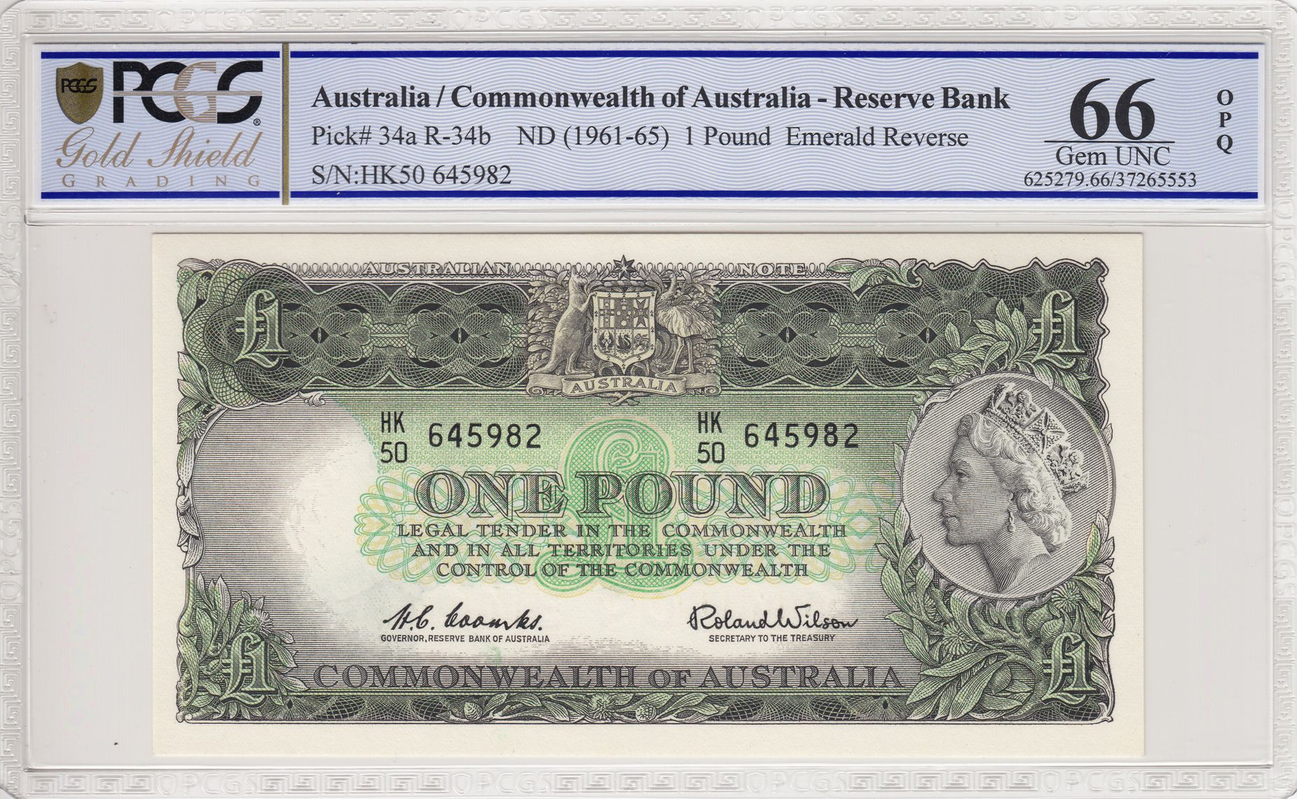 Coombs/Wilson, Emerald Reverse, One Pound, 1961, PCGS Gem UNC 66 PPQ