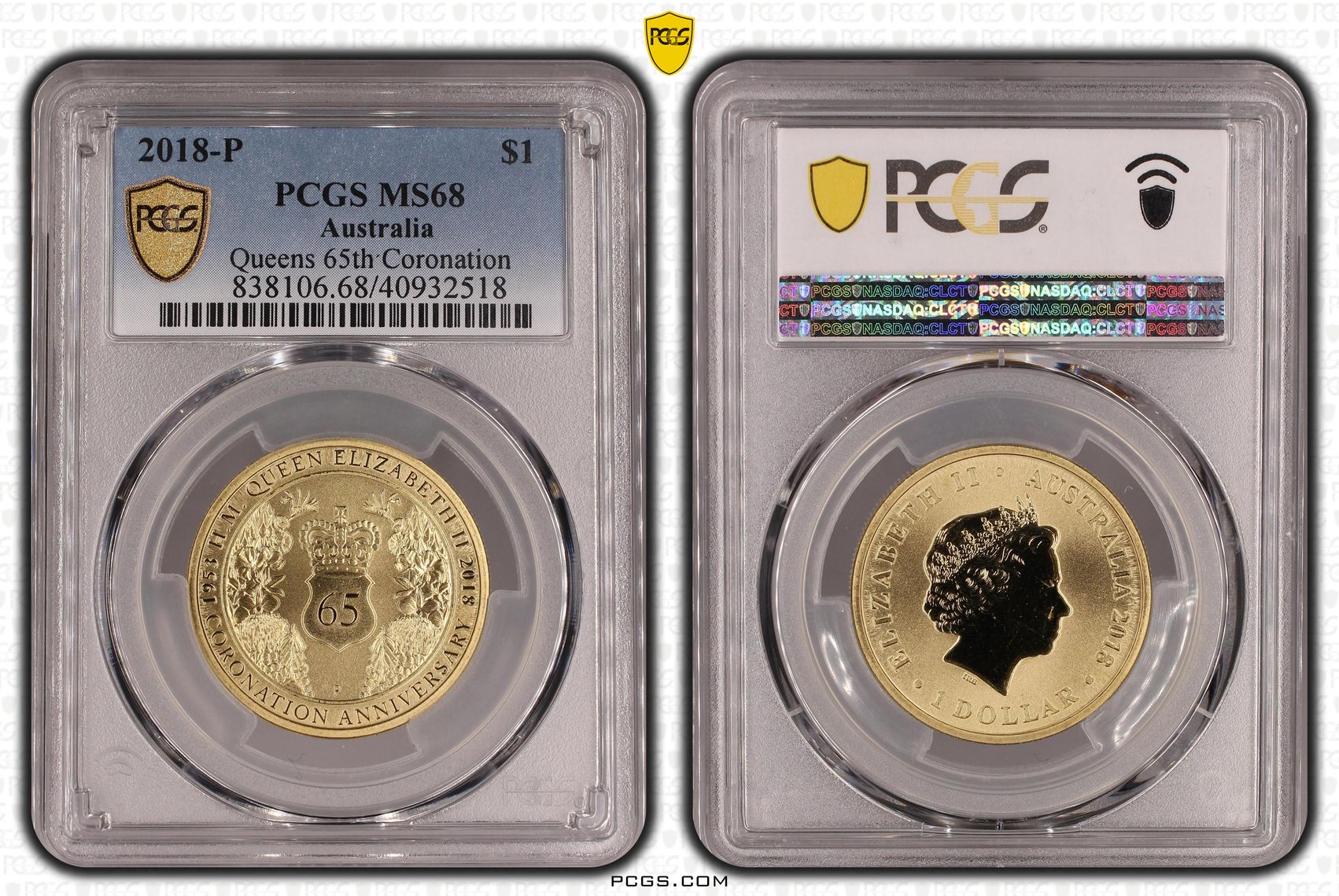 Queens 65th Coronation, One Dollar, 2018-P, PCGS MS68