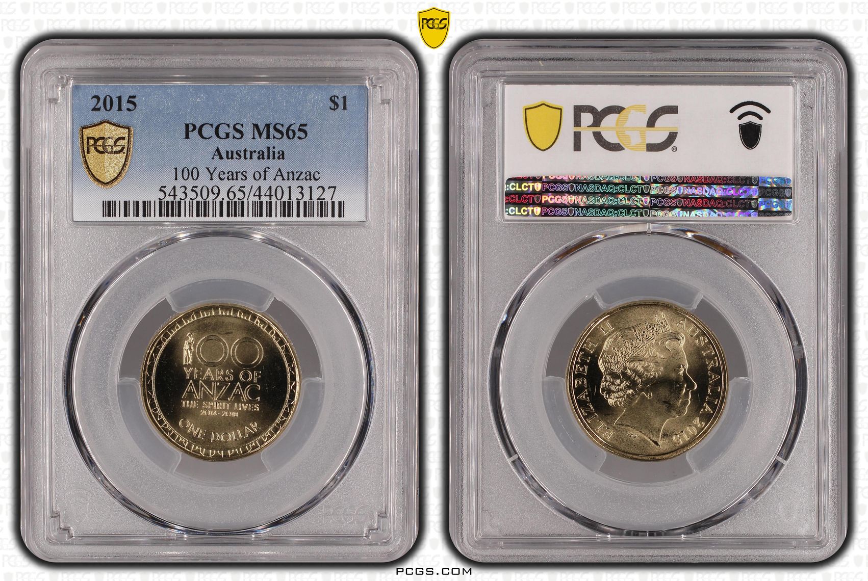 100 Years of Anzac , One Dollar, 2015, PCGS MS65