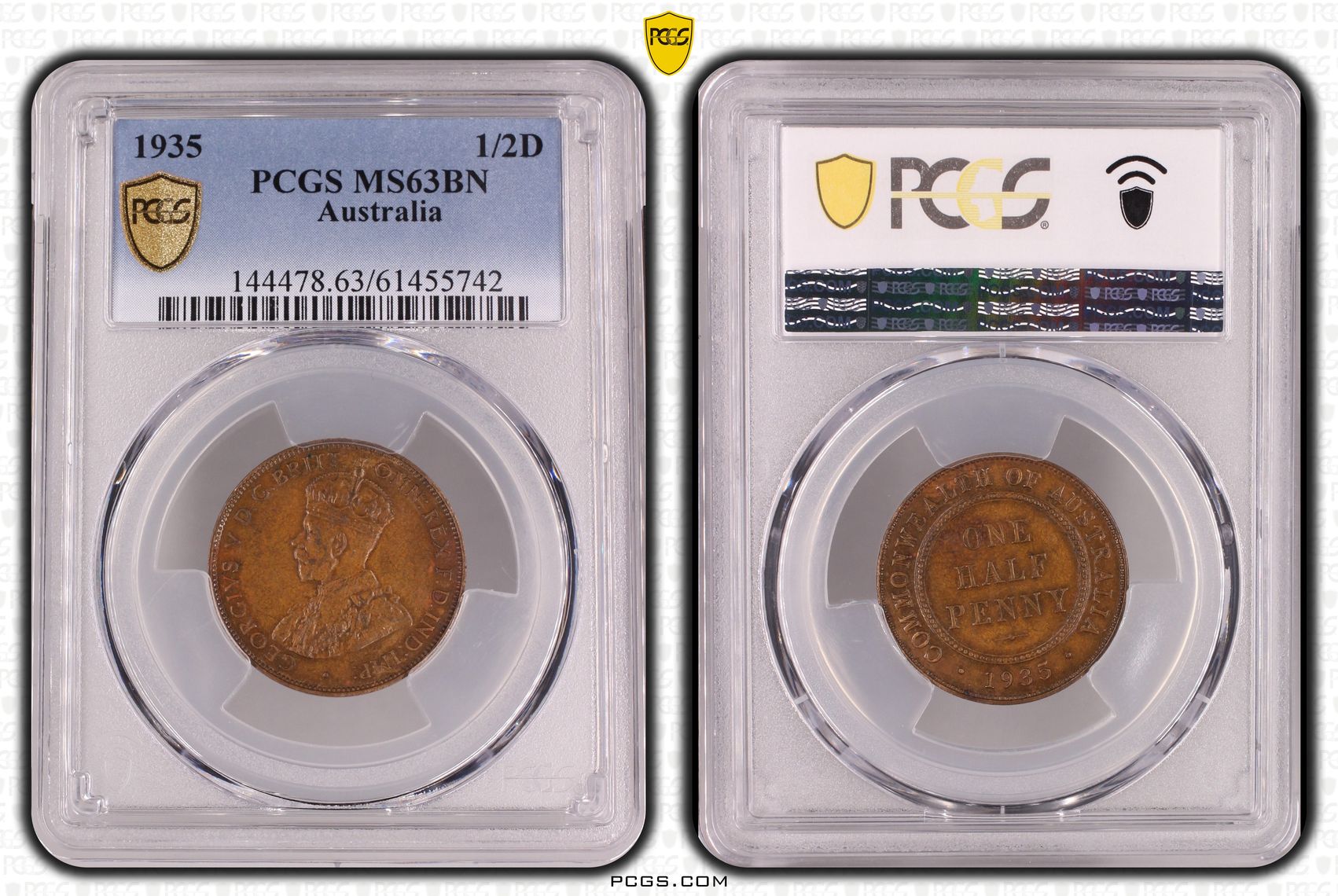 George V, Halfpenny, 1935, PCGS MS63BN