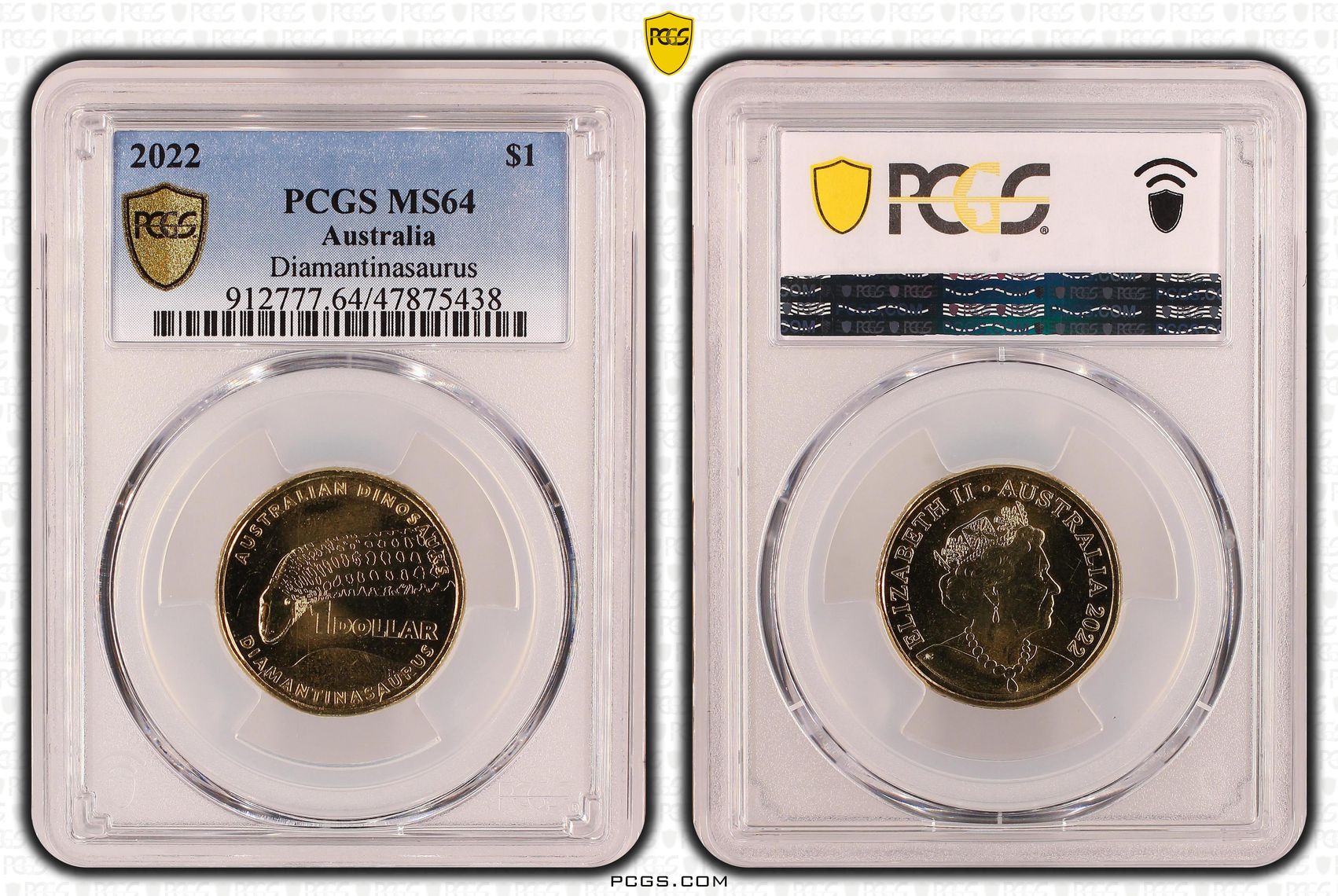 Diamantinasaurus Australian Dinosaurs , One Dollar, 2022, PCGS MS64