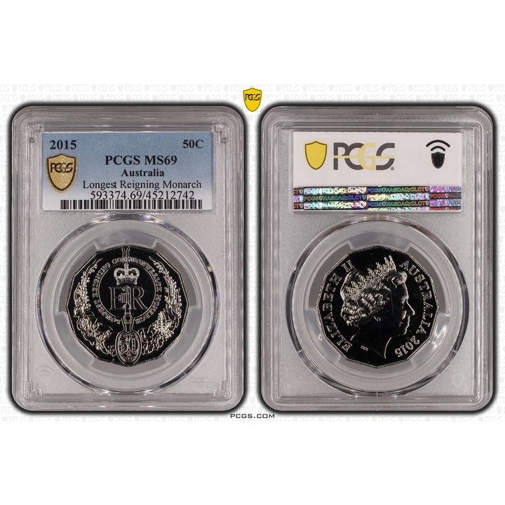 2015 Australian Fifty Cent, 50c Longest Reigning Monarch PCGS - MS69 -742
